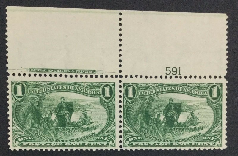 MOMEN: US STAMPS #285 PLATE #591 IMPRINT PAIR MINT OG NH LOT #41406