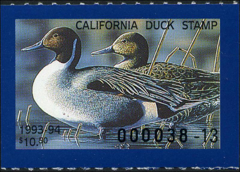 CALIFORNIA #23 1993 STATE DUCK PINTAILS  by Richard Clifton