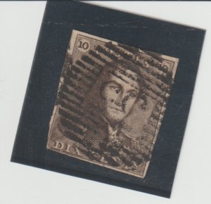 Belgium  Scott # 1 Mi 1 Used 1849 10c King Leopold I  CV $100.