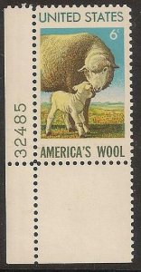 US 1423 American Wool Industry 6c plate single LL 32485 (1 stamp) MNH 1971