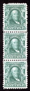 Scott #300 1c Franklin Mint NH OG  Strip of 3 ⭐⭐⭐⭐⭐