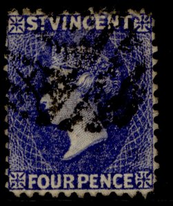 ST. VINCENT QV SG43x, 4d ultramarine-blue, USED. Cat £24. WMK REV