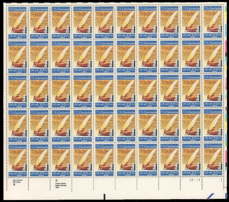 US Stamp - 1987 Signing of the Constitution - 50 Stamp Sheet #2360