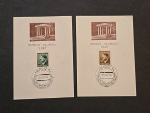 1942 WW2 Nazi German Third Reich Czech Souvenir Stamp Sheets Adolf Hitler Stamps