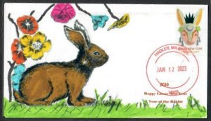 5744 - 2023 Lunar New Year Rabbit - FDC - Wally Jr, Cachet - Hadley, Ma Postmark