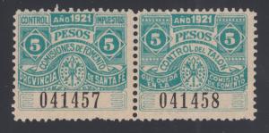 Argentina, Santa Fé, MNH. 1921 5p Comision de Fomento Talon & Conjtrol pair