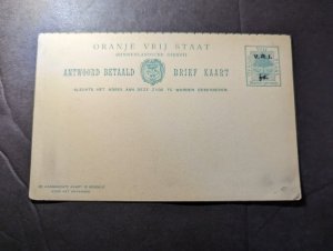 Dutch Orange Free State VRI Overprint Postal Stationery Postcard