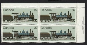 HISTORY = LOCOMOTIVES (1860-1905) = Canada 1984 #1038 UR PLATE Block of 4 MNH