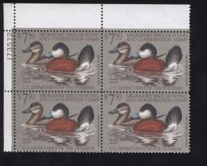 1981 US Federal Ruddy Duck Migratory Hunting Stamp RW48 Plate Block of 4 VF NH