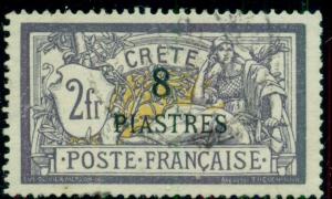 FRANCE OFFICES IN CRETE 19, 8pi on 2fr Ovpt, used, VF, Scott $145.00