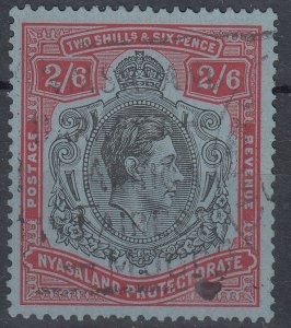 1938-44 NYASALAND KGVI 2/6d BLACK & RED/BLUE (SG#140) USED FINE