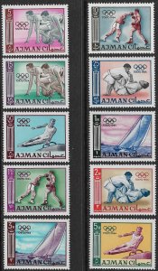 AJMAN 1965 TOKYO OLYMPICS Set Sc 27-36 MNH