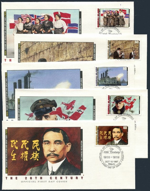 Marshall 646a-646o 15 FDC,MNH. Millennium,1997.Events of the 1910-1919.WW I. 