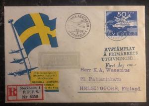 1936 Stockholm Sweden First Day Airmail Cover FDC To Helsinki Finland