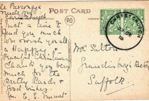 GB Hants Card *CHRISTCHURCH* SKELETON CDS KGV ½d{2} Suffolk PPC 1918 ZA154