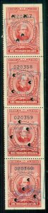 US #R729, $1000.00 carmine, Strip of 4, used w/cut cancel, VF, Scott $42.00+