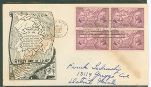 US 795 1937 3c ordinance of 1787, block of 4 on an addressed fdc with a dyer cachet