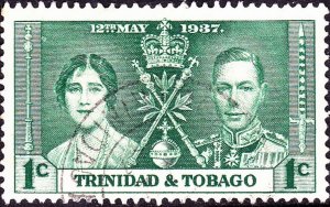 TRINIDAD & TOBAGO 1937 KGVI 1c Green, Coronation SG243 FU