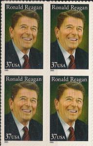US 3897 Ronald Reagan 37c block (4 stamps) MNH 2005