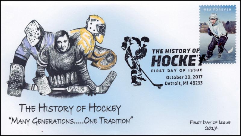 17-340, 2017, History of Hockey, Pictorial Postmark, FDC, Detroit MI 