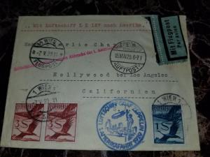 1929 Vienna Austria Graf Zeppelin cover 1st NAF to Charlie Chaplin Hollywood USA