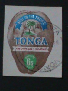 ​TONGA-1970-SC#253-LOVELY COCONUT SHAPE CUT STAMP-CTO VF -HARD TO FIND