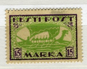 ESTONIA; 1919-20 early Pictorial Scarce Perf issue fine Mint Shade of 15M. value