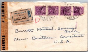 SCHALLSTAMPS MEXICO 1943 POSTAL HISTORY REG AIRMAIL CENSORED SEALED COVER ADDR