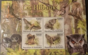 2011 BURUNDI. OWLS. HB with 4 stamps. NHM-