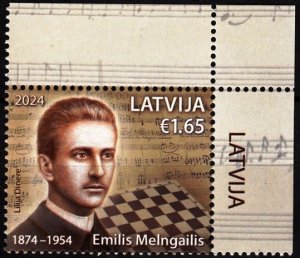 LATVIA 2024-03 MUSIC CHESS: Melngailis -150. Composer, Chess Master. CORNER, MNH