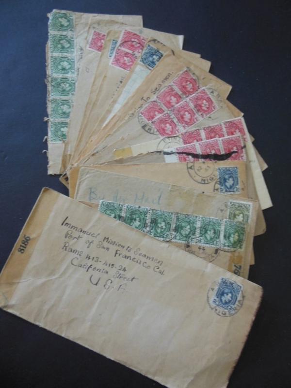 NIGERIA : Fascinating group of 17 covers from 1944 to USA. Most Double Censored