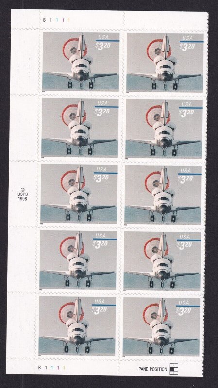 Scott #3261 Space Shuttle Landing Plate Block of 10 Stamps - MNH Left