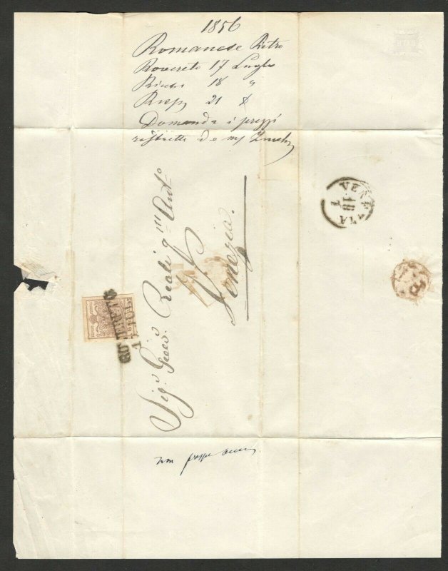 AUSTRIA - FOLDED LETTER WITH STAMP 6 kreuzer - TO VENEZIA , ITALY - 1856.