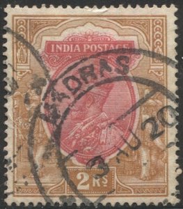 INDIA 1911  Sc 94 Used 2r GV  VF with 1920 MADRAS postmark cancel