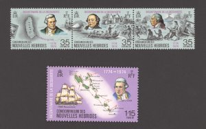 French New Hebrides 210a, 211 Captain Cook Strip and Single MNH