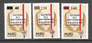 PERU 1981 SURCHARGED SET OF 3 STAMPS CONSTITUCIONAL ORDER RESTAURATION MNH