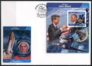 MALDIVES  2017  TRIBUTE TO JOHN GLENN S/S  WITH JOHN F. KENNEDY  S/S FDC