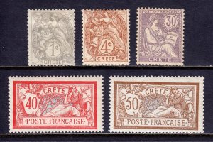 FRANCE (OFFICES IN CRETE) — SCOTT 1/12 — 1902-03 LIBERTY ISSUES — MH — SCV $43
