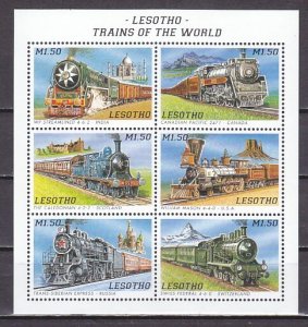 Lesotho, Scott cat. 1059 a-f. Various Trains sheet of 6. ^