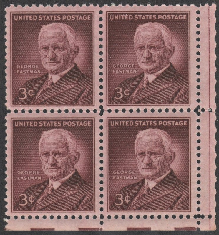 SC#1062 3¢ George Eastman Block of Four (1954) MNH