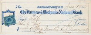 United States The Farmers & Mechanics National Bank Check with R152