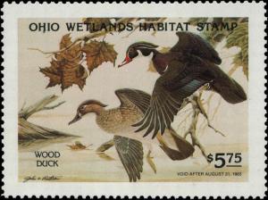 OHIO #01 1982 STATE DUCK STAMP WOOD DUCKS by John Ruthven