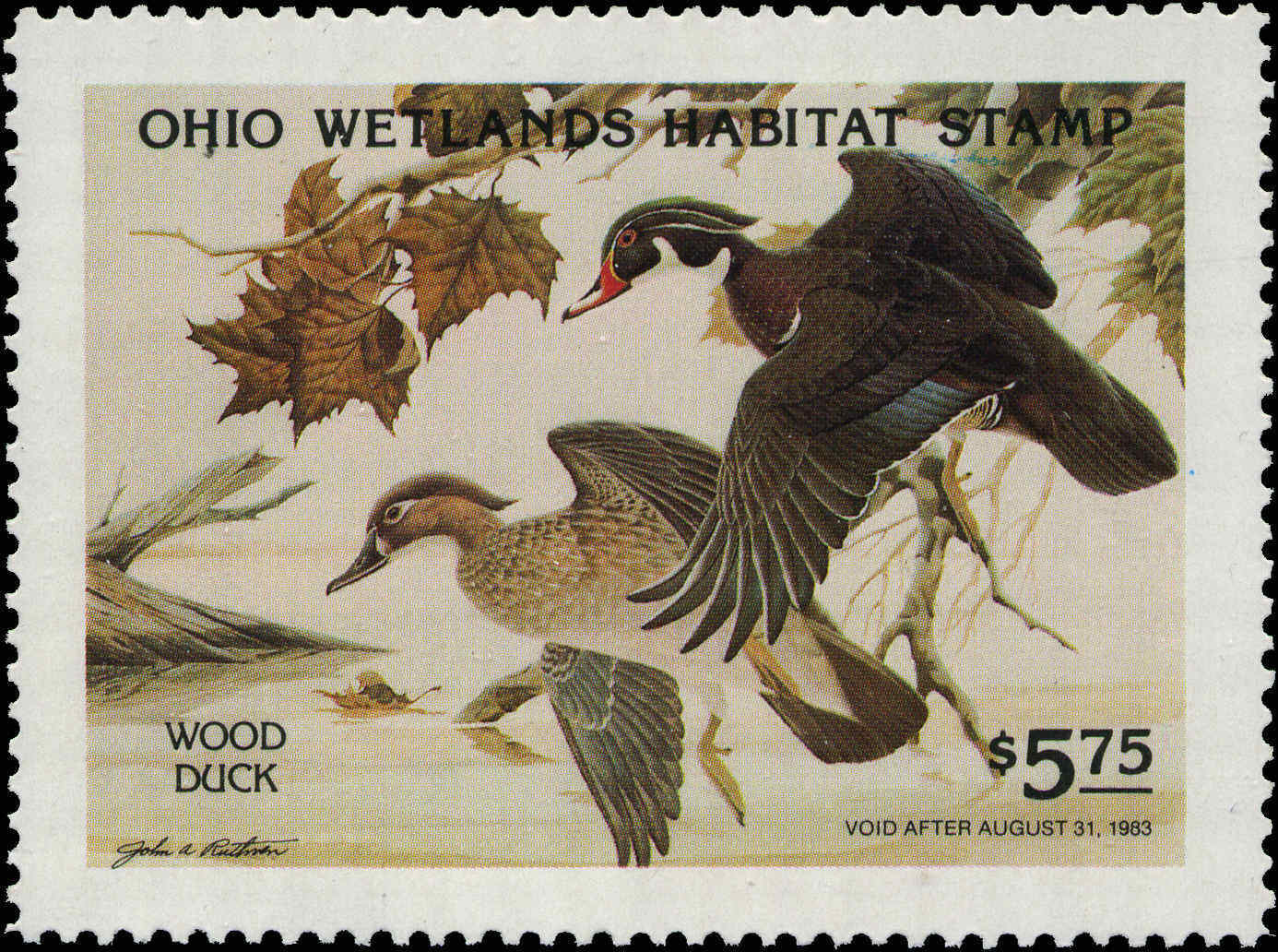 Ohio 01 1982 State Duck Stamp Wood Ducks By John Ruthven United