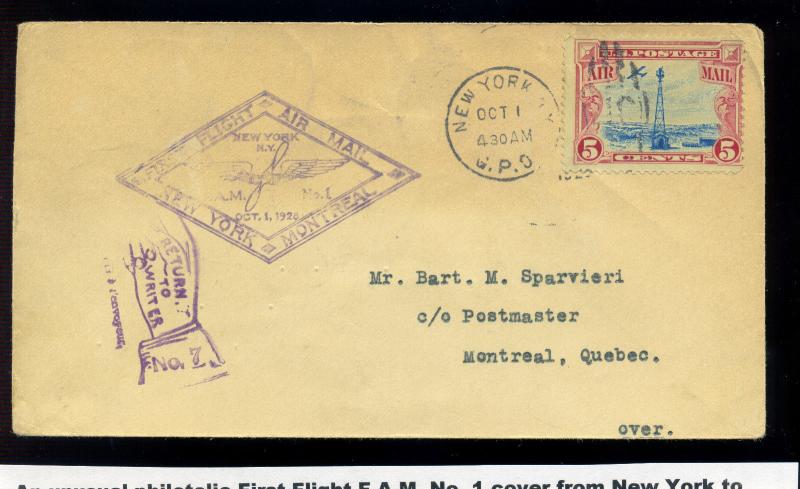 1928 U.S. to Canada  Airmail Dual Sided & Dual Stamped Cover (sTOCK #C11-z98)