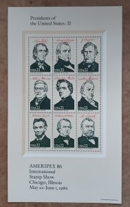 US #2217 22c Presidents of the United States:II Ameripex 86 pane of 9 MNH (1986)