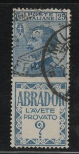 Italy Scott 100c Used Victor Emanuel stamp with ABRADOR advertising label