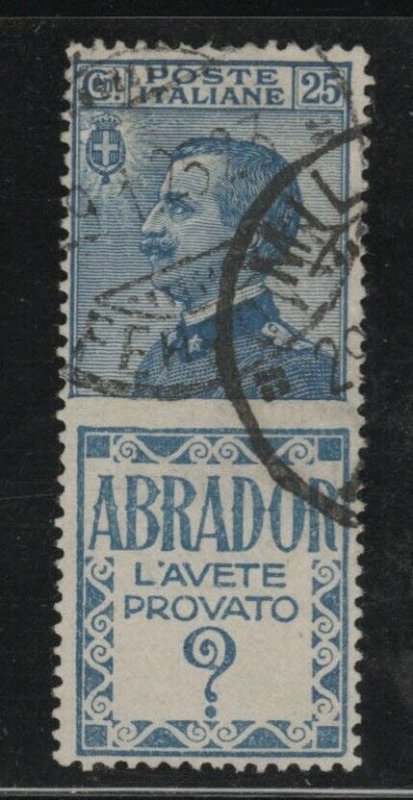 Italy Scott 100c Used Victor Emanuel stamp with ABRADOR advertising label