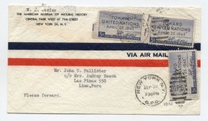 1945 towards united nations issue x3 airmail cover New York to Peru [6686]