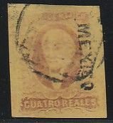 MEXICO 10, 4Rs ROSE-RED ON YELLOW, 1861 ISSUE, USED. VF. (T17)