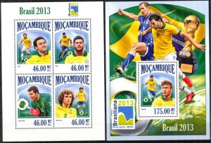 Mozambique 2013 Football Soccer Confederation Cup Brazil Sheet + S/S MNH